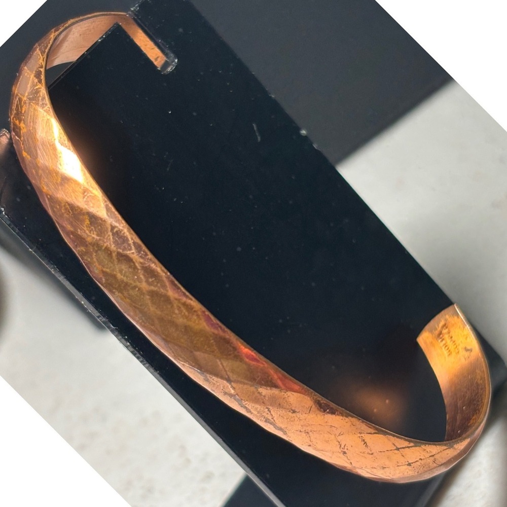 Cuff‎ Bracelet Unisex 8in Copper Diamond Cut Hammered Solid Copper